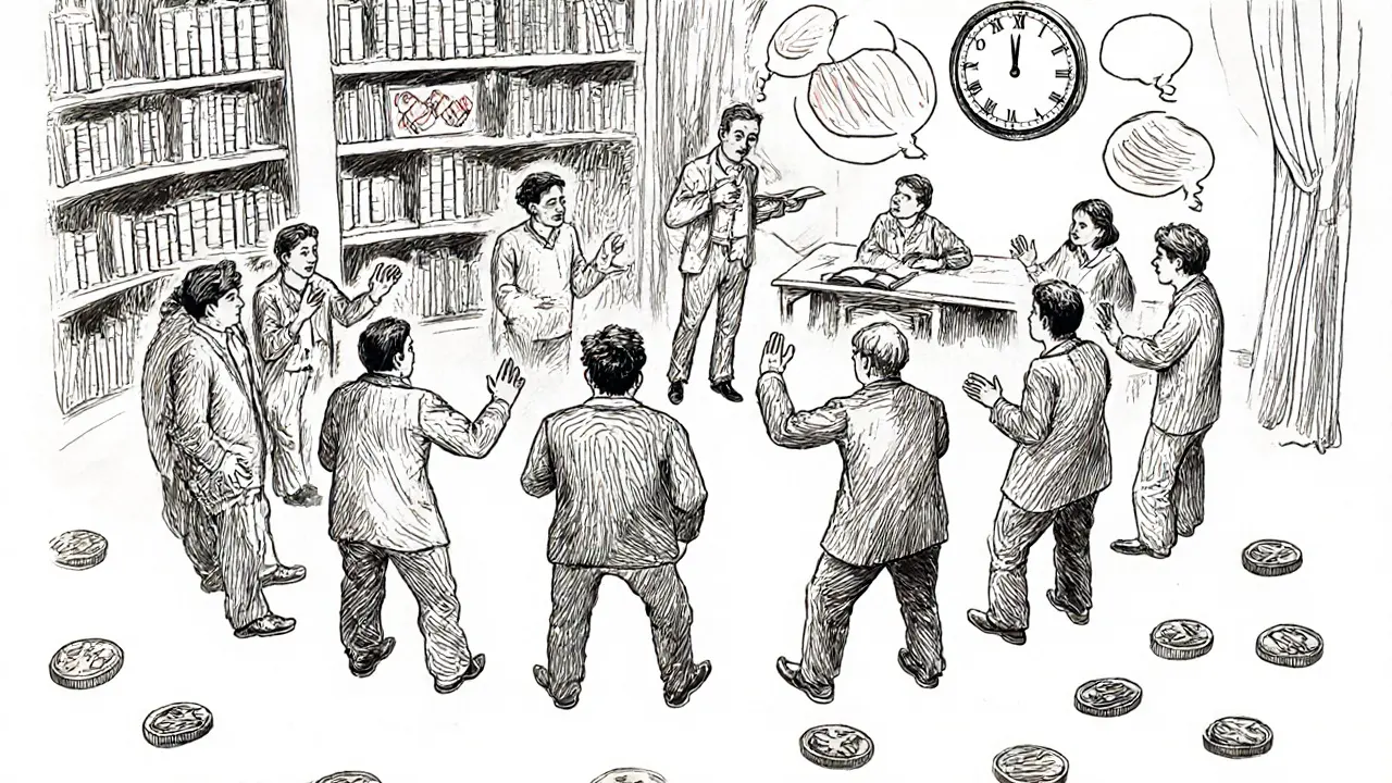 Skupinová terapie, kde účastníci diskutují v kruhu pod vedením terapeuta.