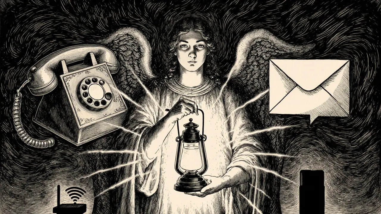 Telefón, chatová bublina a e‑mailové obálky vycházejí z postavy pomocného operátora.