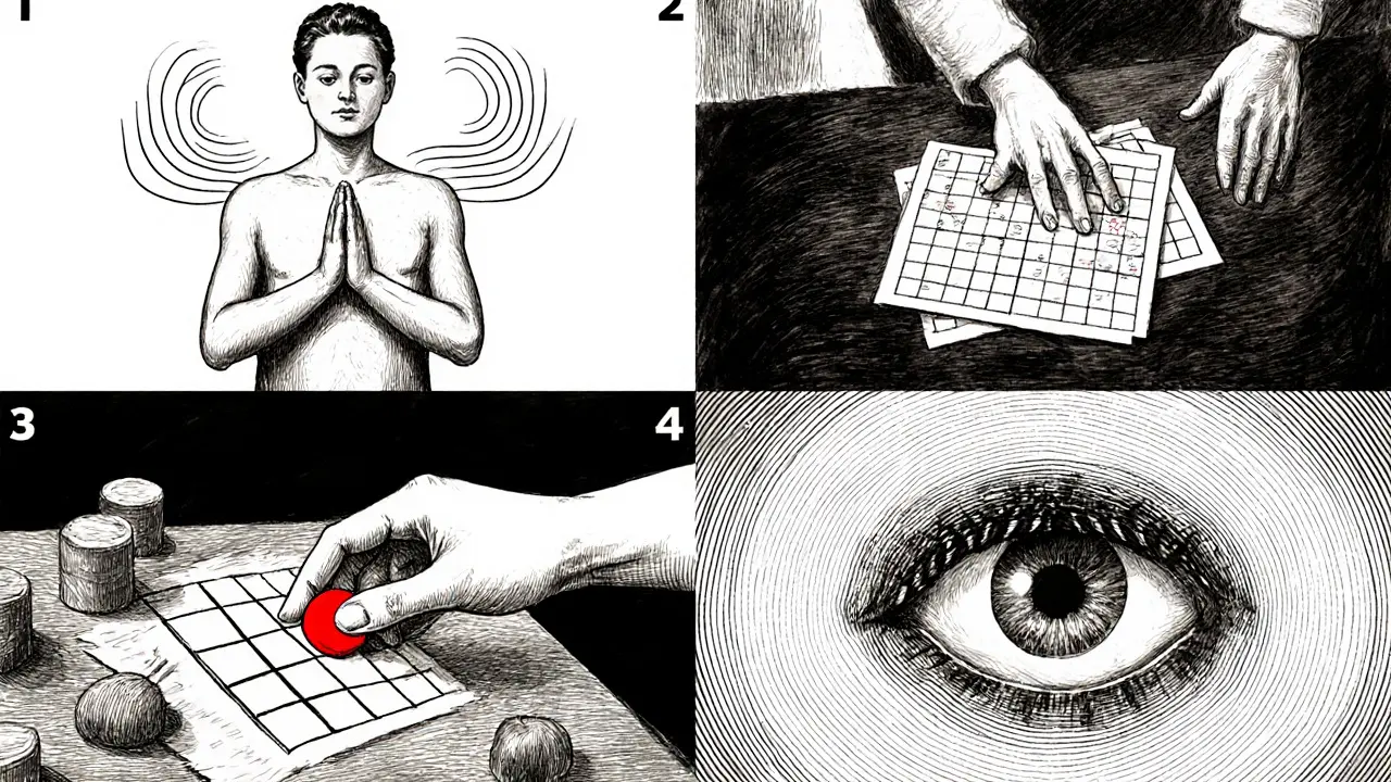 Série cvičení – dech, hledání barevného předmětu, Sudoku, soustředěné oko.