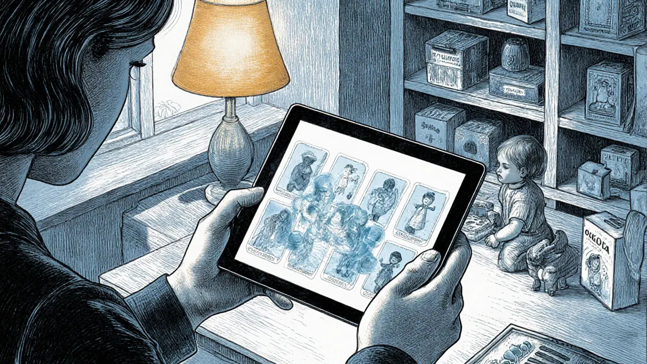 Terapeut ukazuje AR na tabletu, dítě hraje s Smysloboxem a vidí virtuální postavy.