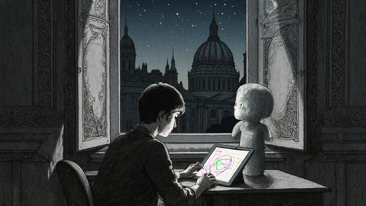 Osoba používá tablet s digitální DBT, v pozadí brněnská klinika.