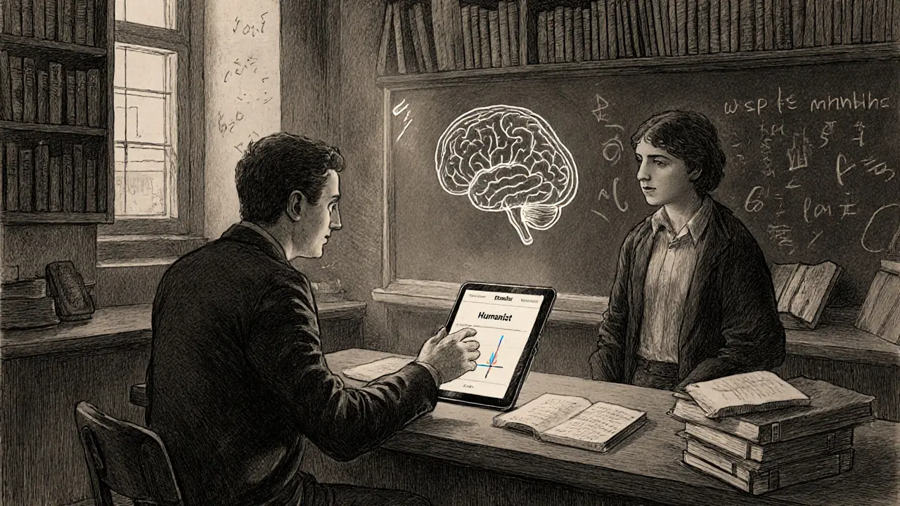 Výzkumník a terapeut používají digitální aplikaci Humanist v laboratoři.