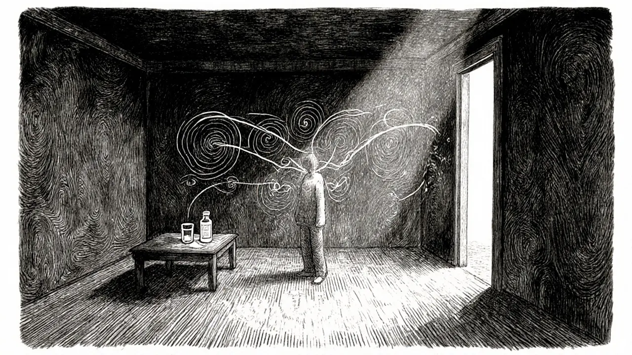 Interoceptivní expozice a čtvercové dýchání v klidné místnosti.