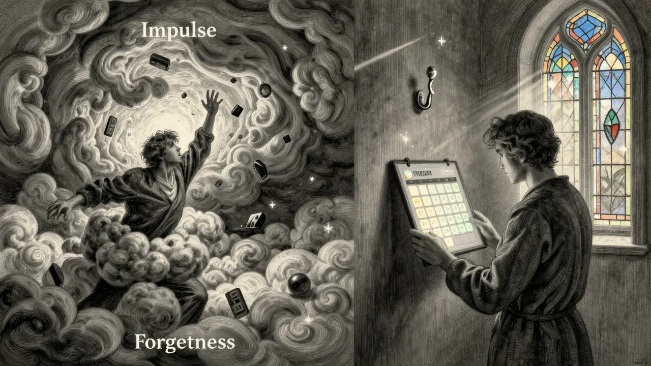 Dvě strany jedné osoby: chaos vs. řád, symbolizující regulaci emocí a organizace.