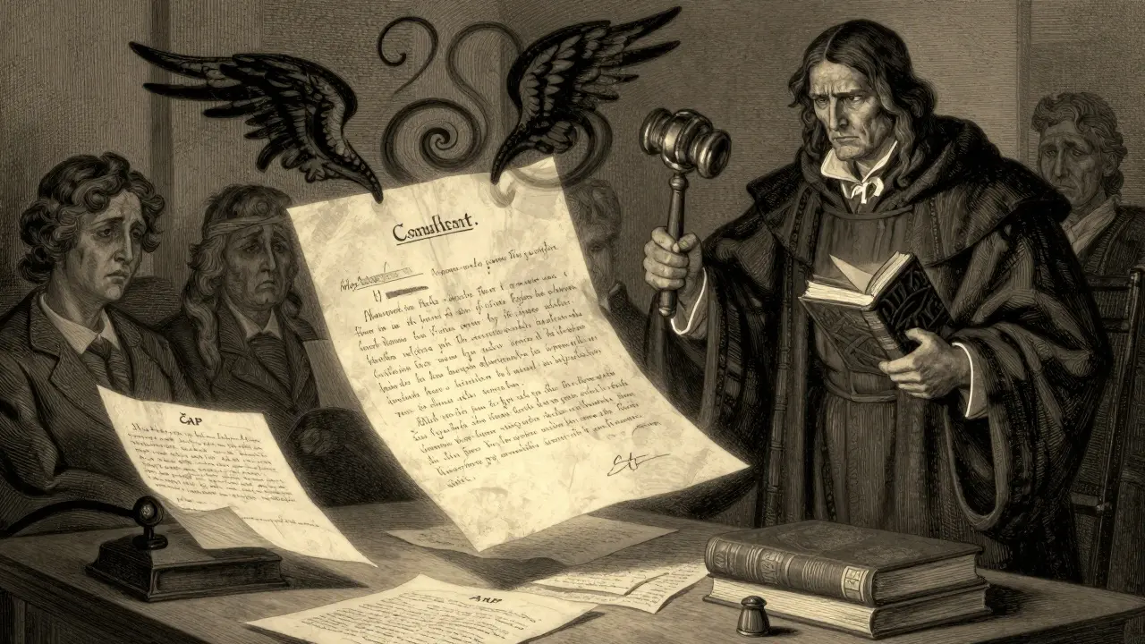 Písemná stížnost je obklopena logy etických organizací, nad ní se vynořuje postava etické komise.