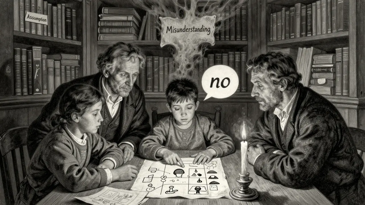 Rodina společně studuje vizuální materiály o hranicích, zatímco staré mýtusy zanikají.