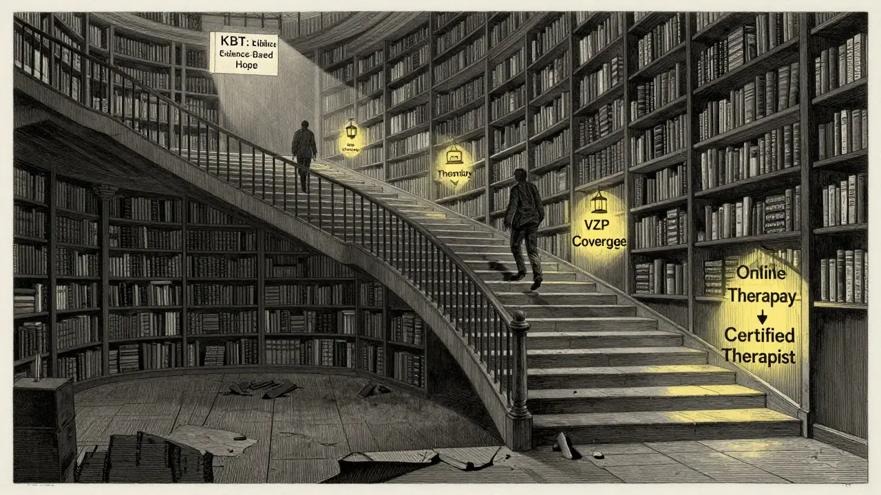 Schodiště v knihovně s omezeným přístupem k terapii ADHD v České republice.