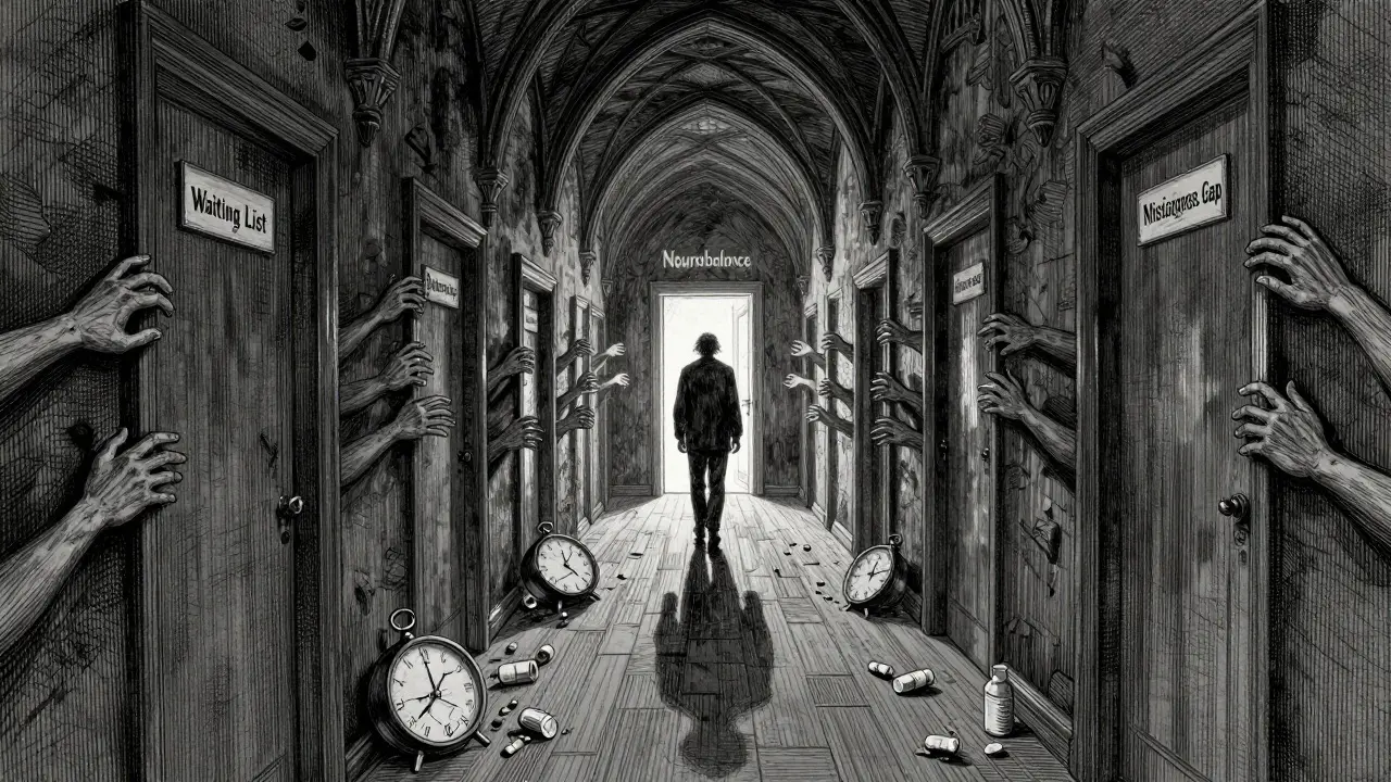 Dlouhý chodbou vede postava k světlému vchodu, zatímco stíny a ruce z minulosti ji táhnou zpět, v temné, gotické atmosféře.