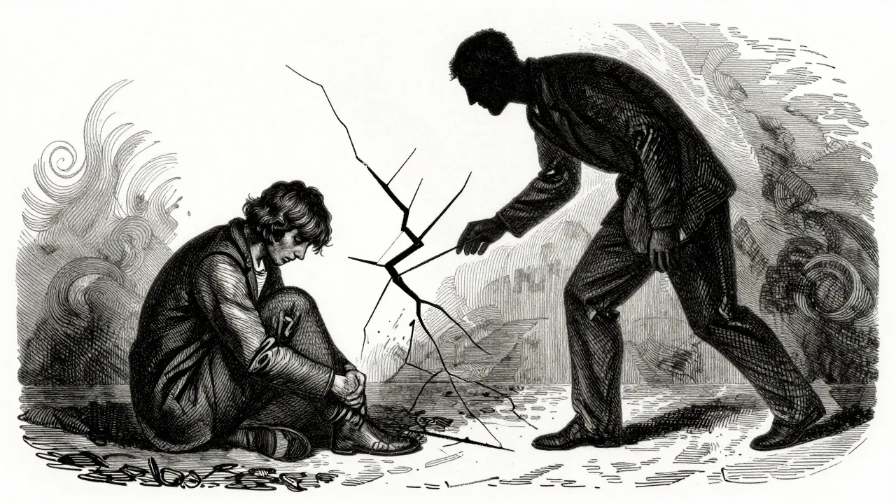 Stínová postava symbolizující překročení hranic v terapii.