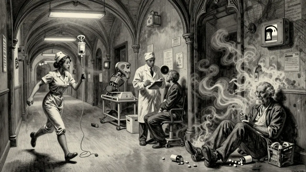 Tři akutní krize probíhají najednou v nemocnici, plné stínu, léků a vyčerpaných lékařů.