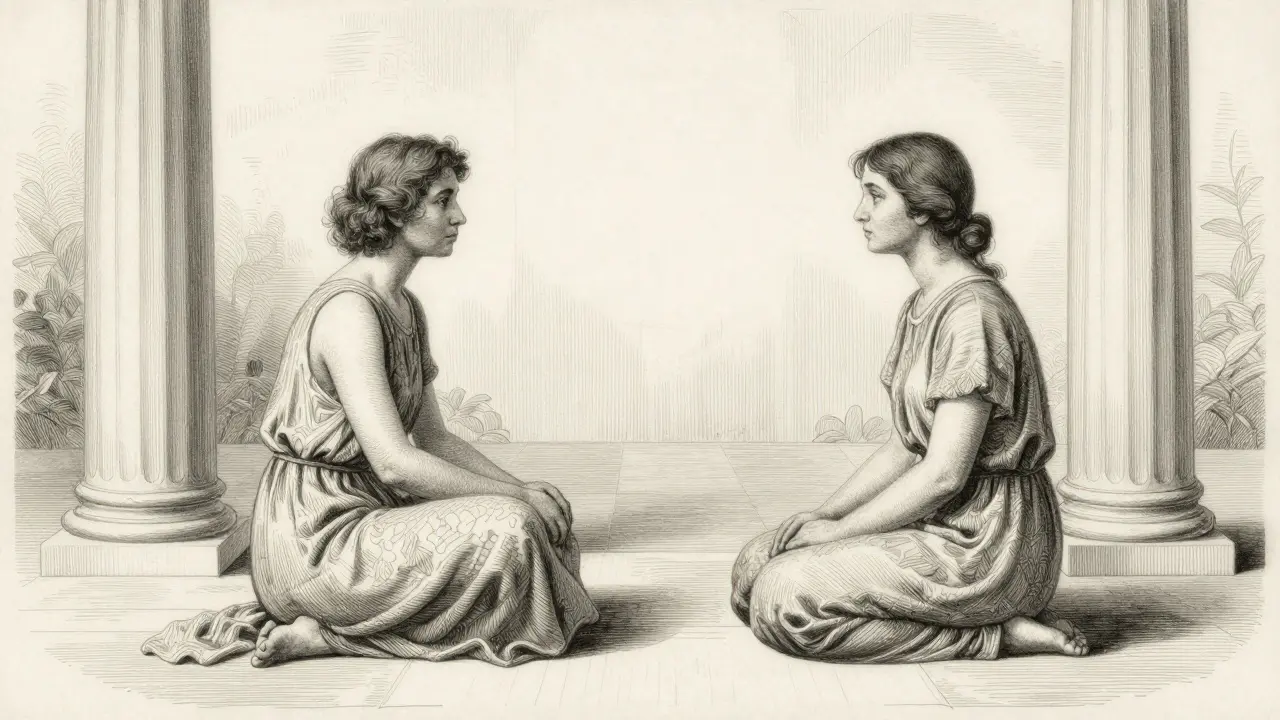 Kresba terapeuta a pacienta v bezpečném prostoru symbolizující důvěru a trauma-informovanou péči.