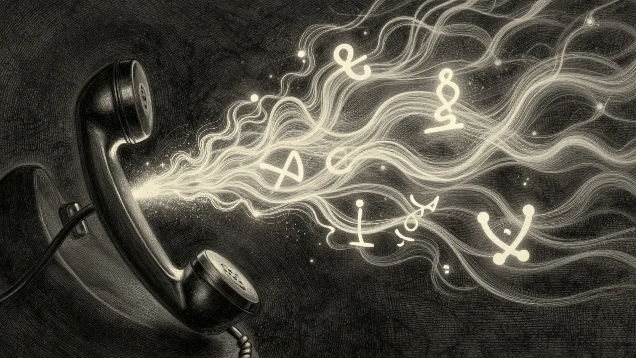 Symbolické znázornění léčivé síly lidského hlasu během telefonického hovoru.