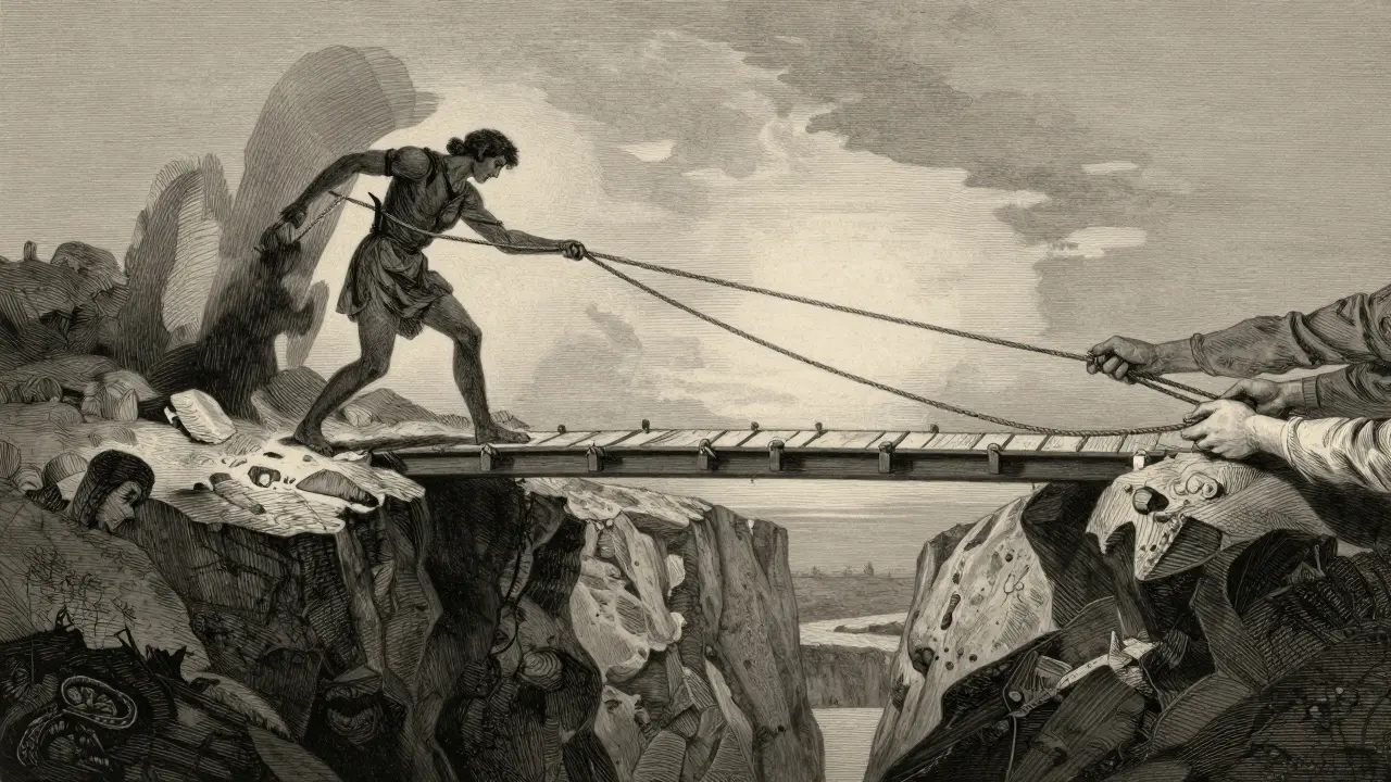 Most přes propast symbolizující pomoc při krizi