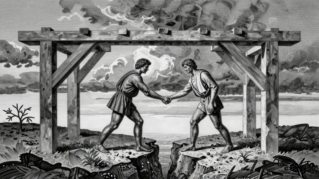 Symbolická obnova důvěry mezi partnery v černobílém ilustrativním stylu