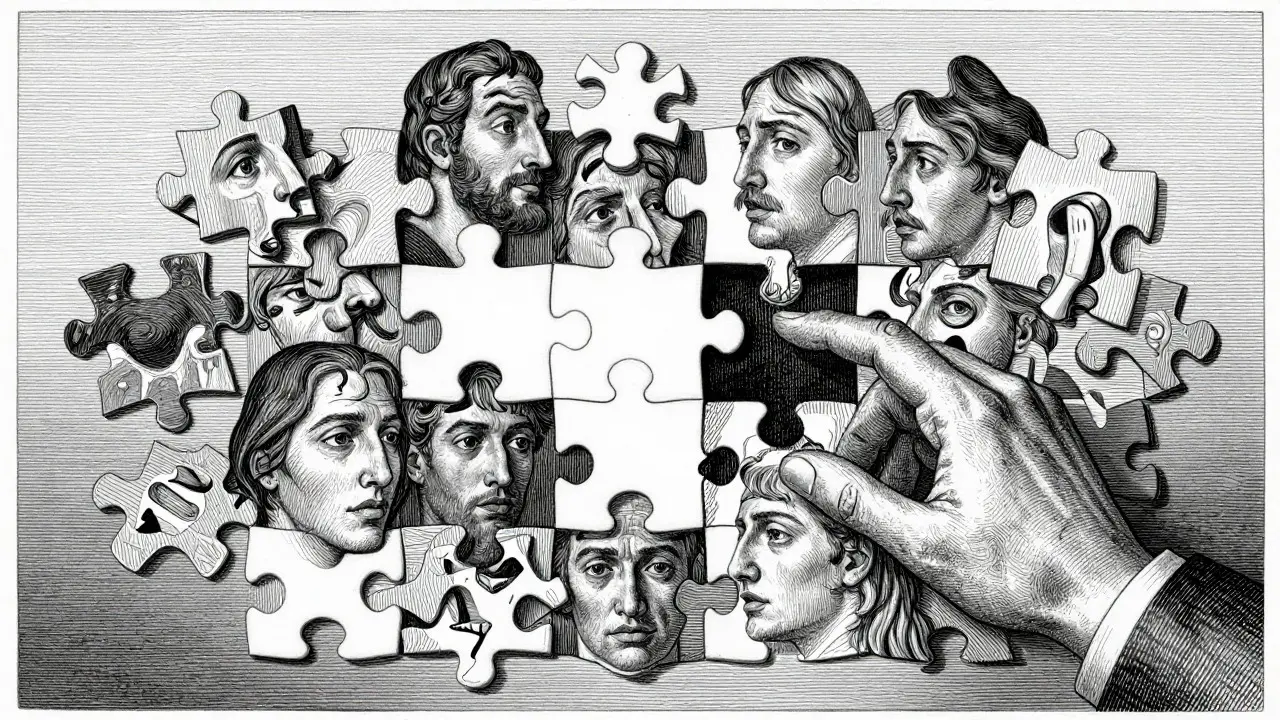 Symbolické skládání puzzle sebepojetí v grafickém stylu